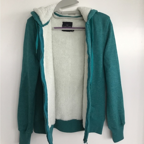 Faded Glory Jacket Coat Green Hoodie White Faux Fur Size Medium $30 - Picture 9 of 13
